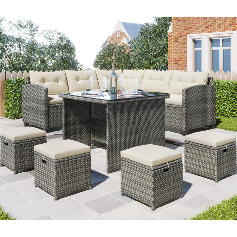 Rosalind Wheeler Christel Rattan Wicker 9 Person Seating Group with